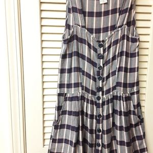 Grey Purple Plaid Button Boho Flowy Top